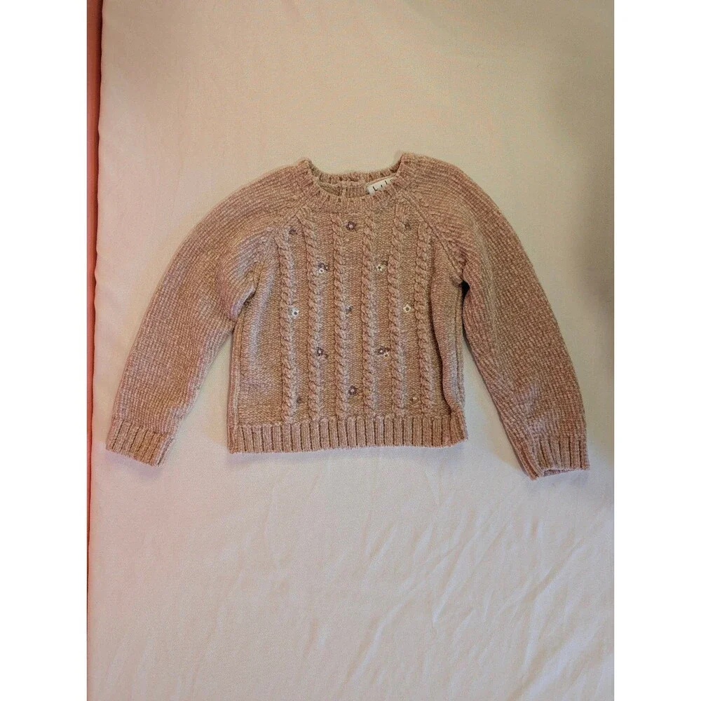 Girls Nicole Miller New York Chenille Flower Sweater Beige 18M